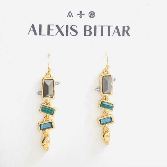 Alexis Bittar Molten Metal Multi Gemstone Malachite Dangling Earrings - Picture 4 of 15